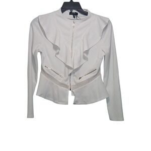 Love Tree White Ruffle Peplum Jacket Mesh Cut Out Zip Front Blazer Womens XL